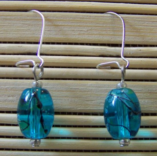 aqua speckled oval dangle earrings