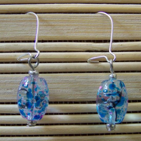 clear speckled oval dangle earrings