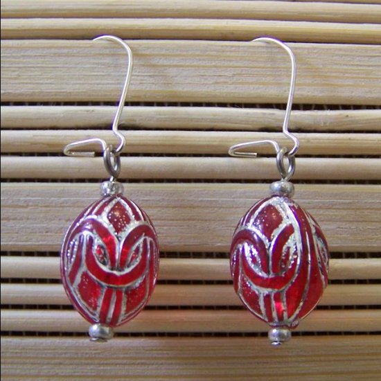 red egg dangle earrings