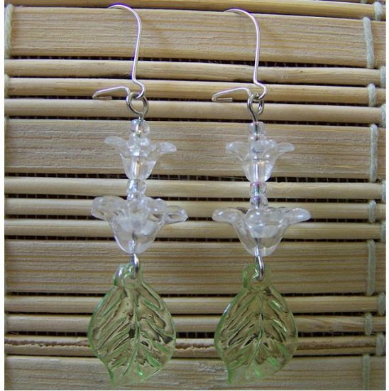 clear floral and leaf dangle earrings