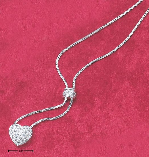 STERLING SILVER NECKLACE- 18 INCH CZ HEART DANGLE