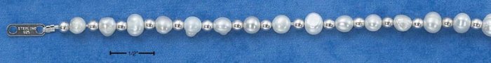 STERLING SILVER FRESH WATER PEARL BRACELET W/ SILVER SPACERS