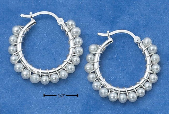 STERLING SILVER- FRESH WATER PEARL HOOP EARRINGS **FREE SHIPPING ITEM**