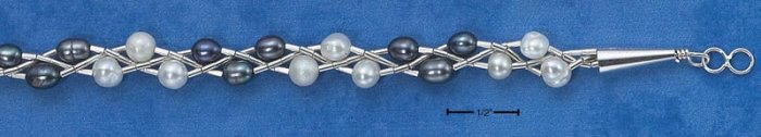 STERLING SILVER- DOUBLE STRAND- FRESH WATER GRAY PEARL BRACELET