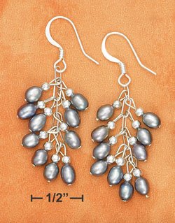 STERLING SILVER- SMALL GRAY FRESH WATER PEARL CLUSTER EARRINGS