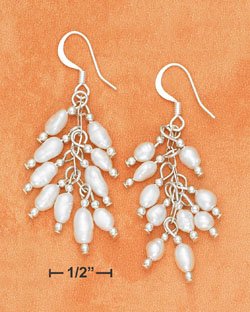 STERLING SILVER- SMALL WHITE FRESH WATER PEARL CLUSTER EARRINGS