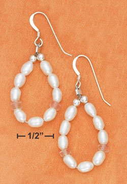 STERLING SILVER- WHITE FRESH WATER PEARL & ROSE QUARTZ LOOP EARRINGS