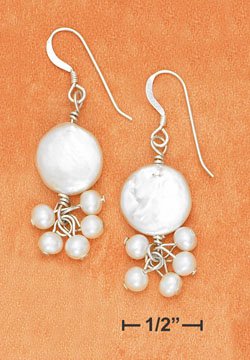 STERLING SILVER- WHITE COIN PEARL DANGLE EARRINGS