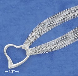 STERLING SILVER- 6 STRAND NECKLACE W/ LARGE OPEN HEART PENDANT **FREE SHIPPING**