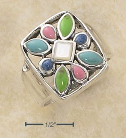 STERLING SILVER- MULTI STONE STARBURST RING
