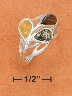 STERLING SILVER- MUTLI COLOR AMBER TEARDROP RING **FREE SHIPPING ITEM**
