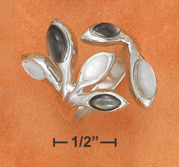 STERLING SILVER- GRAY SHELL AND MOTHER OF PEARL OPEN BRANCH RING