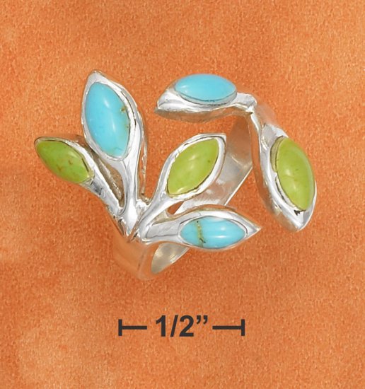 STERLING SILVER- TURQUOISE AND GASPEITE OPEN BRANCH RING