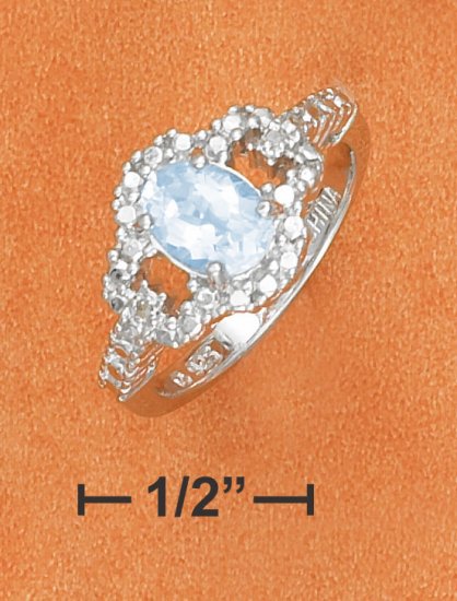STERLING SILVER BLUE TOPAZ RING WITH CZ SIDE STONES **FREE SHIPPING**