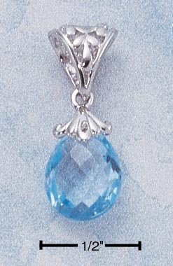 STERLING SILVER- FANCY PEAR SHAPED BLUE TOPAZ BRIOLETTE PENDANT **FREE SHIPPING ITEM**