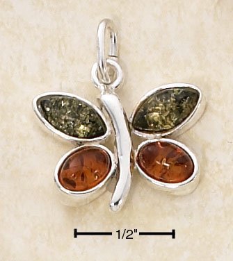 STERLING SILVER- GREEN AND HONEY AMBER BUTTERFLY PENDANT