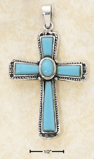 STERLING SILVER- FIVE STONE TURQUOISE CROSS PENDANT "OUT OF STOCK! CHECK BACK SOON!!"