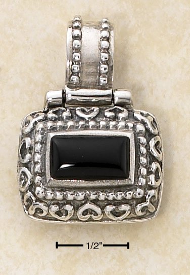 STERLING SILVER ORNATE BOX HINGED PENDANT W/ RAISED RECTANGULAR ONYX STONE **FREE SHIPPING ITEM**