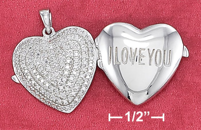 STERLING SILVER 20MM "I LOVE YOU" LOCKET W/ ILLUSION SET BACK & DIAMOND CHIPS
