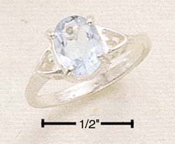 STERLING SILVER- BLUE TOPAZ RING WITH SIDE HEARTS