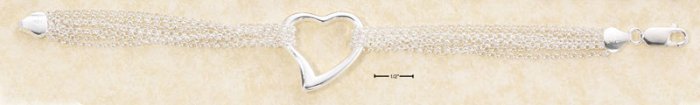 STERLING SILVER- 8 STRAND BRACELET WITH OPEN HEART PENDANT