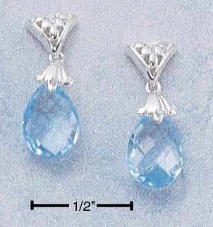 STERLING SILVER FANCY PEAR SHAPED BLUE TOPAZ BRIOLETTE DANGLE POST EARRINGS **FREE SHIPPING ITEM**