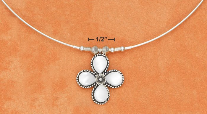 STERLING SILVER NECKLACE WITH ROPED MOTHER OF PEARL FLOWER