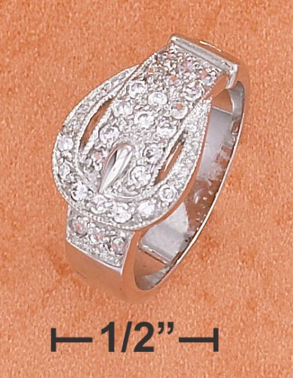 STERLING SILVER CZ BAND RING DEPICTING A BELT AND BUCKLE
