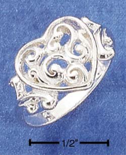 STERLING SILVER FILIGREE SCROLLED HEART RING **FREE SHIPPING ITEM**