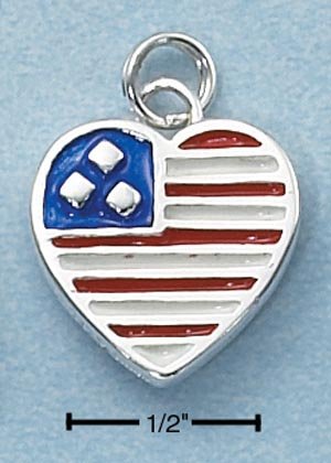 STERLING SILVER ENAMEL 2 SIDED HEART SHAPE RED WHITE AND BLUE FLAG CHARM "*FREE SHIPPING ITEM**