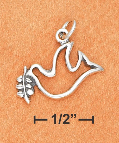 STERLING SILVER PEACE DOVE OUTLINE CHARM W/ LEAVES