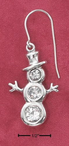 STERLING SILVER CLEAR CZ SNOWMAN FRENCH WIRE EARRINGS **FREE SHIPPING ITEM**