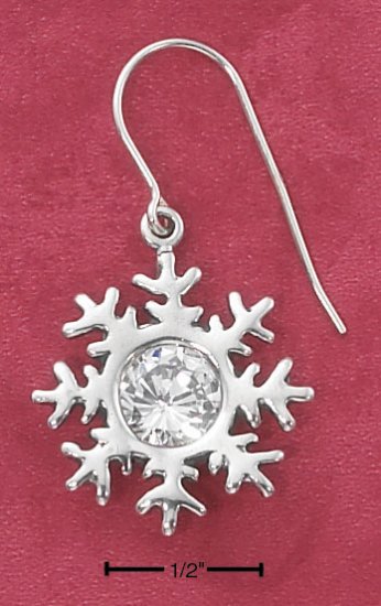 STERLING SILVER CLEAR CZ SNOWFLAKE FRENCH WIRE EARRINGS