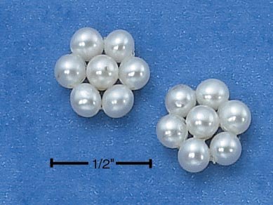 STERLING SILVER WHITE FRESH WATER PEARL FLOWER CLUSTER POST EARRINGS
