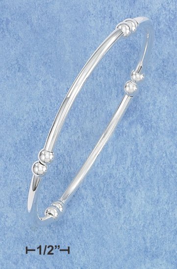 STERLING SILVER HIGH POLISH EIGHT BEAD STRECHABLE BANGLE BRACELET