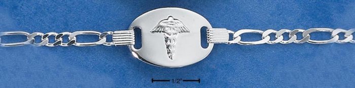 STERLING SILVER ITALIAN 7" SMALL OVAL PLATE FIGARO MEDICAL ID BRACELET **FREE SHIPPING ITEM**