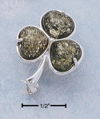 STERLING SILVER GREEN AMBER SHAMROCK PIN **FREE SHIPPING ITEM**