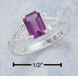 STERLING SILVER EMERALD CUT AFRICA AMETHYST RING