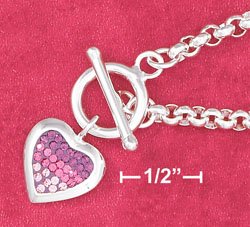 STERLING SILVER- ROLO BRACELET WITH PINK CZ HEART TOGGLE **FREE SHIPPING ITEM**