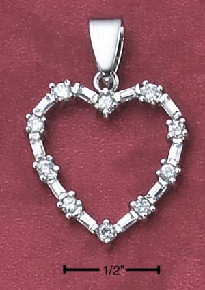 STERLING SILVER HEART PENDANT WITH ROUND & BAGUETTE CZS