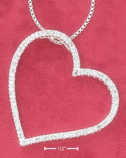 SILVER LARGE OPEN HEART W/ CZ SLIDER ON 18" BOX CHAIN NECKLACE **FREE SHIPPING ITEM**