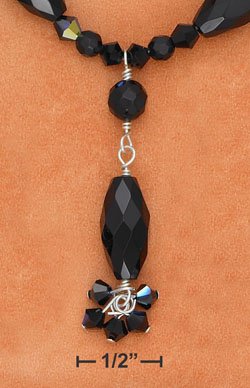 STERLING SILVER"Y" 16 INCH NECKLACE WITH FACETED ONYX BEADS & BLACK ARORA BOREALIS