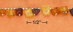 STERLING SILVER 17" MULTI COLOR AMBER NUGGET DANGLE NECKLACE