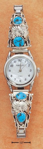STERLING SILVER LADIES TURQUOISE NUGGET WATCH **FREE SHIPPING**