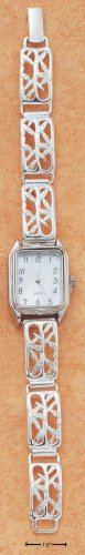 STERLING SILVER OPEN BAMBOO DESIGN W/ MOTHER OF PEARL RECTANGULAR FACE WATCH **FREE SHIPPING**