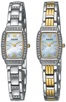PULSAR LADIES TWO TONED REVERSIBLE CRYSTALWATCH W/ SWAROVSKI CRYSTALS **FREE SHIPPING**
