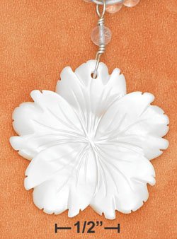 STERLING SILVER- BLUE TOPAZ BEAD NECKLACE WITH SHELL FLOWER PENDANT