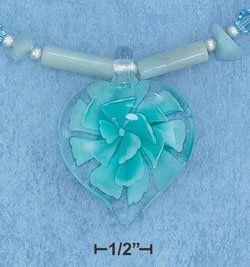 STERLING SILVER AMAZONITE TUBE & CHIP NECKLACE WITH CUPRITE ACCENT AND GLASS BEAD FLOWER