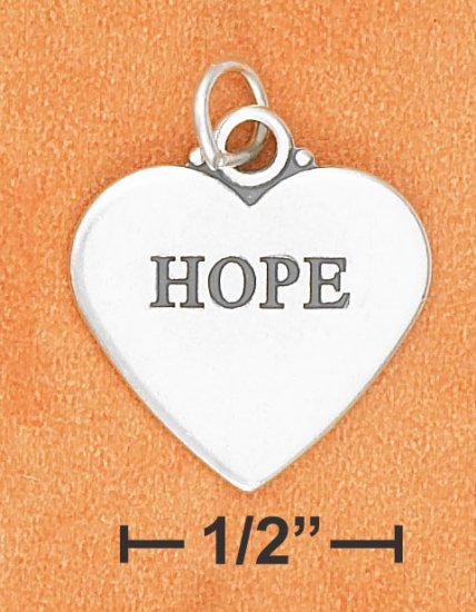STERLING SILVER FLAT HIGH POLSIH "HOPE" HEART CHARM W/ ANTIQUE LETTERING (2 SIDED)