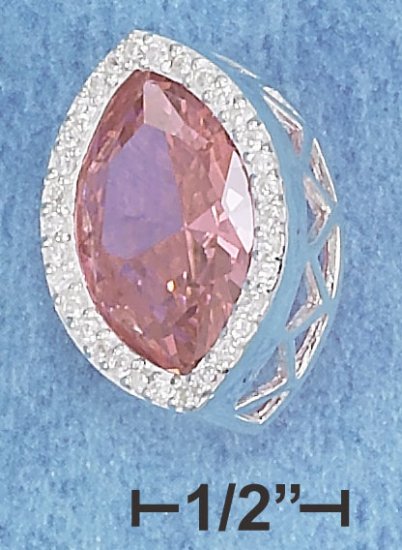STERLING SILVER FACETED MARQUISE PINK CZ PENDANT WITH CLEAR CZ PIECES **FREE SHIPPING**